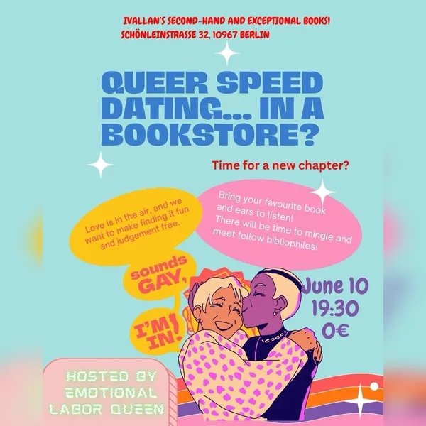 a flyer for ivallans first literary speed dating event hosted by Emotional Labor Queen